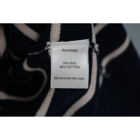 Pendleton Sweater Womens Medium Navy Striped Silk Cotton Open Front Cardigan - Picture 3 of 4